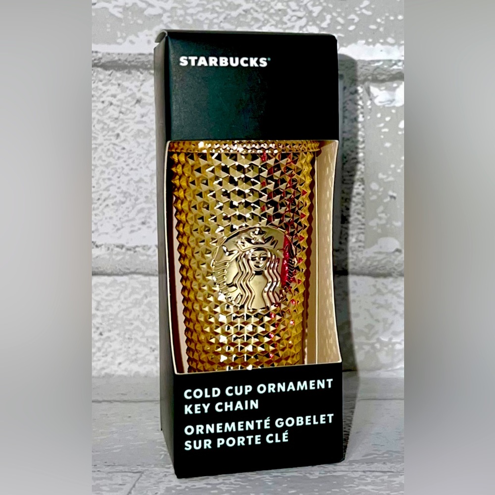 NWT Starbucks 2022 Winter Holiday Collection Metallic GOLD ornament keychain